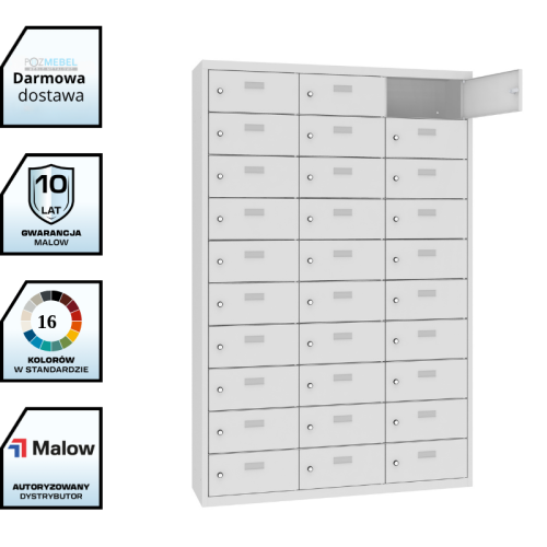 Metalowa szafka śniadaniowa MSUS 4310 Malow – 30 skrytek, trzykolumnowa 120 cm, bez nóżek z darmową dostawą