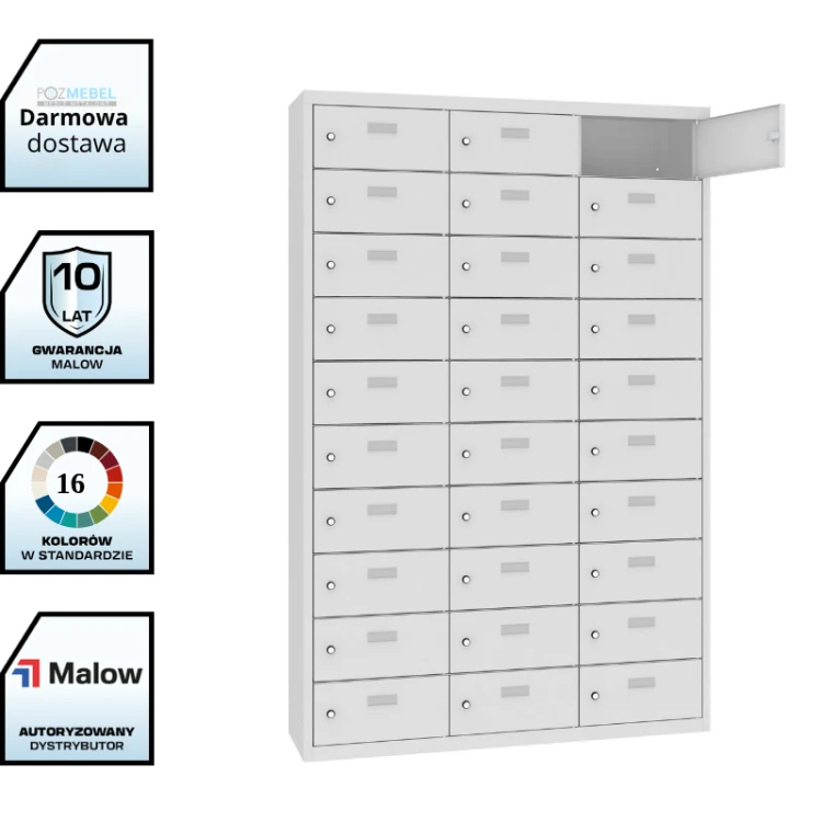 Metalowa szafka śniadaniowa MSUS 4310 Malow – 30 skrytek, trzykolumnowa 120 cm, bez nóżek z darmową dostawą
