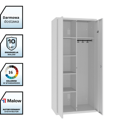 Szeroka metalowa szafa gospodarcza MSU 81 Malow z półkami i drążkiem 1800x800x500 mm z darmową dostawą