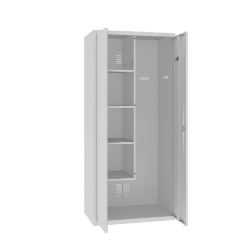 Otwarta popielata szeroka szafa gospodarcza MSU 82 na środki czystości od ręki RAL 7035 1800x800x500 mm od ręki z darmową dostawą