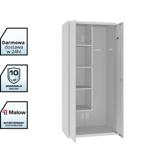 Popielata szeroka szafa gospodarcza MSU 82 na środki czystości od ręki RAL 7035 1800x800x500 mm od ręki z darmową dostawą