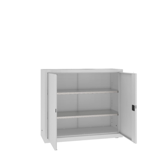 Otwarta szafa warsztatowa LMSW 112g Malow 1040x1200x435 mm – niska szeroka szafa metalowa z 2 drzwiami i 2 półkami