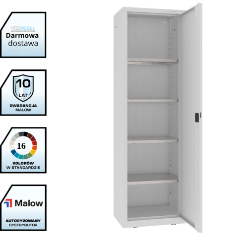 Szafa warsztatowa LMSW 206g Malow 1990x600x435 mm – wysoka szafa metalowa z 1 drzwiami i 4 półkami z darmową dostawą