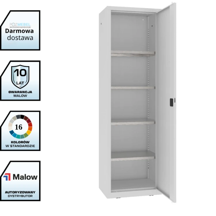 Szafa warsztatowa LMSW 206g Malow 1990x600x435 mm – wysoka szafa metalowa z 1 drzwiami i 4 półkami z darmową dostawą