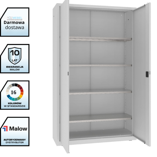 Szafa warsztatowa LMSW 212g Malow 1990x1200x435 mm – wysoka szeroka szafa metalowa z 2 drzwiami i 4 półkami z darmową dostawą