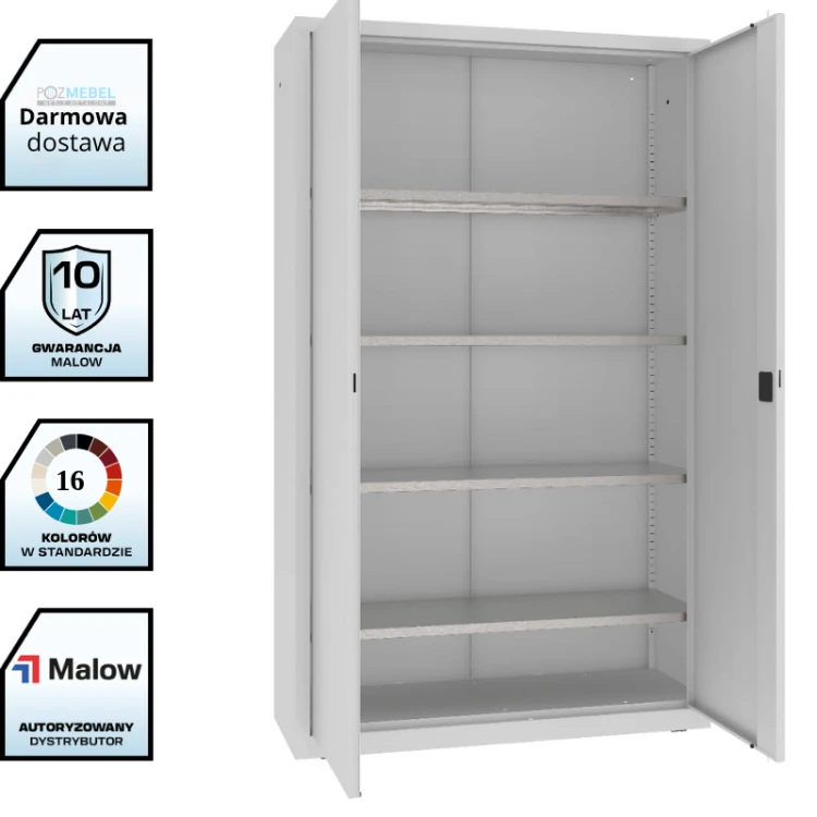 Szafa warsztatowa LMSW 212g Malow 1990x1200x435 mm – wysoka szeroka szafa metalowa z 2 drzwiami i 4 półkami z darmową dostawą