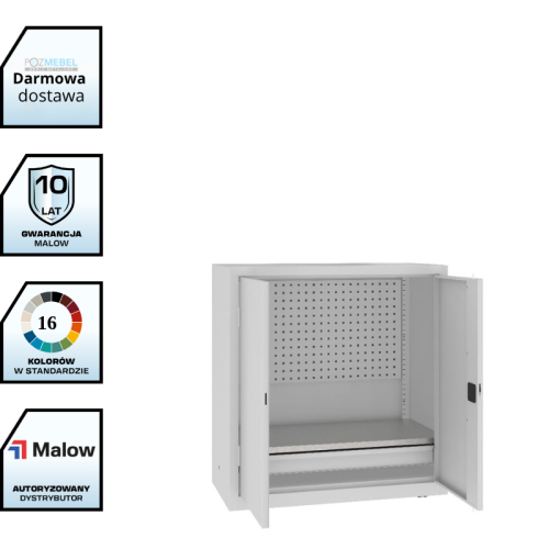 Szafa warsztatowa narzędziowa MSW110/5-32 Malow 1040x1000x500 mm – niska szafa metalowa z półką, szufladą i ścianką narzędziową z darmową dostawą