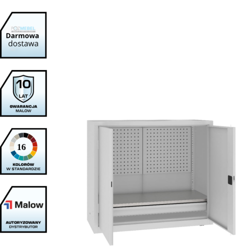 Szafa warsztatowa narzędziowa MSW112/5-32 Malow 1040x1200x500 mm – niska szeroka szafa metalowa z półką, szufladą i ścianką narzędziową z darmową dostawą