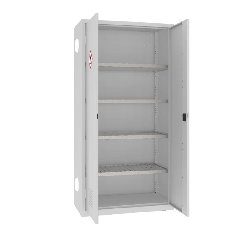 Otwarta szafa warsztatowa na chemikalia MSW210/5-25pa Malow 1990x1000x500 mm – wysoka szafa metalowa z 4 półko-wanienkami, ociekaczami i 2 anemostatami z darmową dostawą
