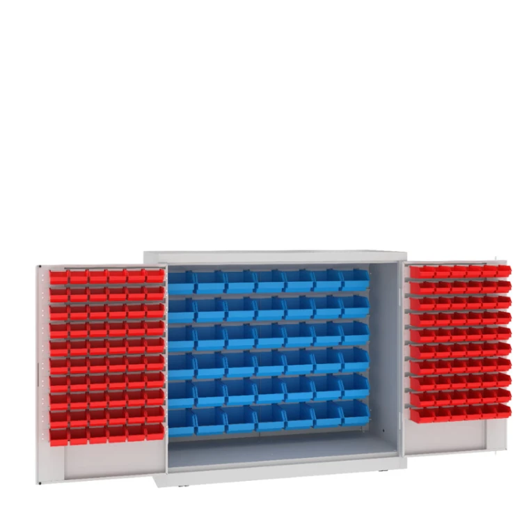 Otwarta szafa warsztatowa z pojemnikami MSW112/5-11s Malow 1040x1200x500 mm – niska szeroka szafa metalowa ze 162 pojemnikami na akcesoria z darmową dostawą