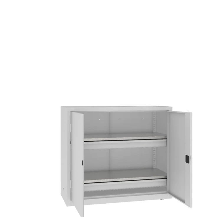 Otwarta szafa warsztatowa z półkami i szufladami MSW112/5-27 Malow 1040x1200x500 mm – niska szeroka szafa metalowa z 2 półkami i 2 szufladami z darmową dostawą