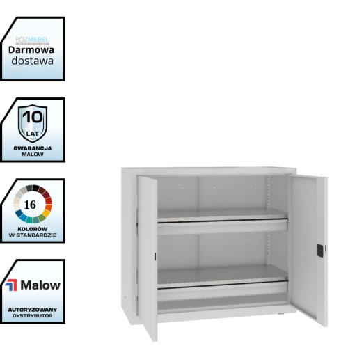 Szafa warsztatowa z półkami i szufladami MSW112/5-27 Malow 1040x1200x500 mm – niska szeroka szafa metalowa z 2 półkami i 2 szufladami z darmową dostawą
