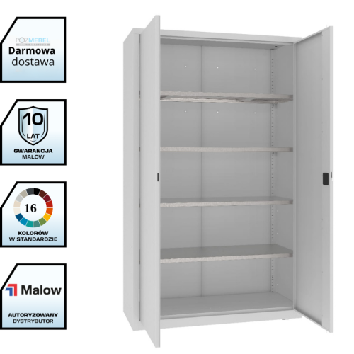 Szafa warsztatowa z półkami MSW212/5-23 Malow 1990x1200x500 mm – wysoka szeroka szafa metalowa z 4 wzmacnianymi półkami ocynkowanymi z darmową dostawą