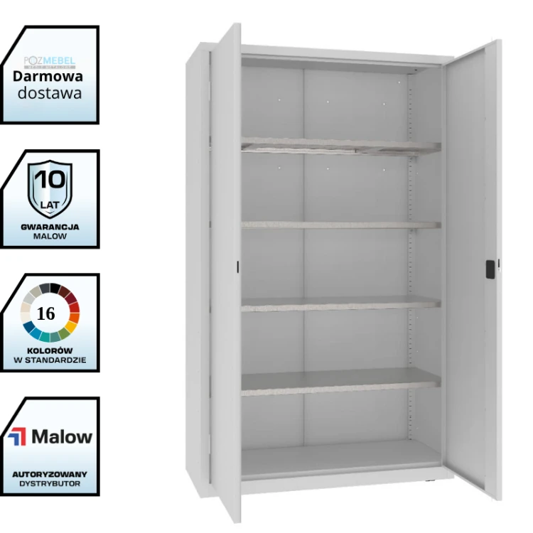 Szafa warsztatowa z półkami MSW212/5-23 Malow 1990x1200x500 mm – wysoka szeroka szafa metalowa z 4 wzmacnianymi półkami ocynkowanymi z darmową dostawą