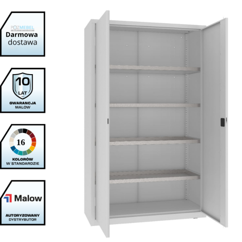 Szafa warsztatowa z półko-wanienkami MSW212/5-20 Malow 1990x1200x500 mm – wysoka szeroka szafa metalowa z 4 ocynkowanymi półko-wanienkami z darmową dostawą