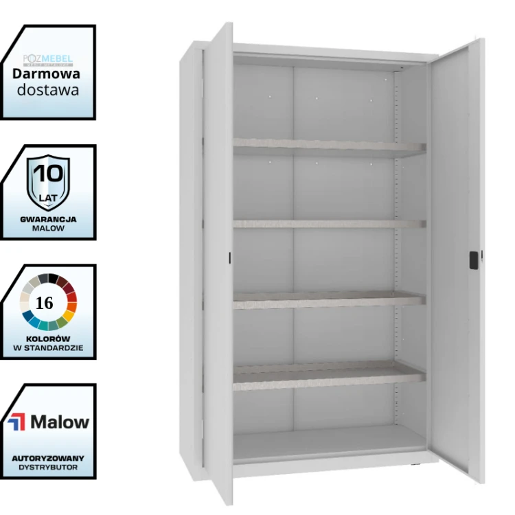 Szafa warsztatowa z półko-wanienkami MSW212/5-20 Malow 1990x1200x500 mm – wysoka szeroka szafa metalowa z 4 ocynkowanymi półko-wanienkami z darmową dostawą