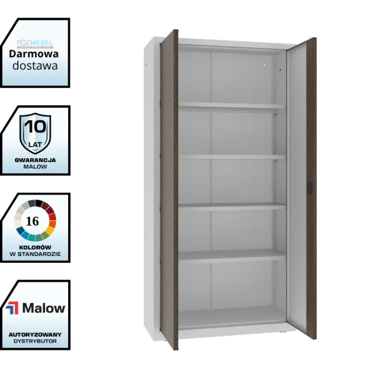 Wysoka szafa na dokumenty z okleiną TEK SBM 203 M Malow 1990x1000x435 mm – metalowa szafa biurowa na akta RODO z darmową dostawą