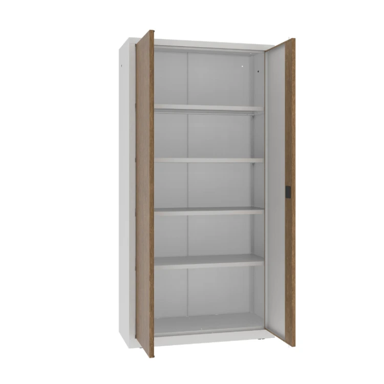 Otwarta wysoka szafa na dokumenty z okleiną DĄB SBM 203 M Malow 1990x1000x435 mm – metalowa szafa biurowa na akta RODO z darmową dostawą