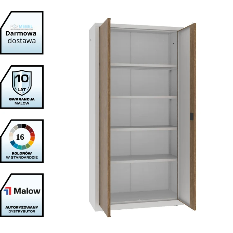 Wysoka szafa na dokumenty z okleiną DĄB SBM 203 M Malow 1990x1000x435 mm – metalowa szafa biurowa na akta RODO z darmową dostawą