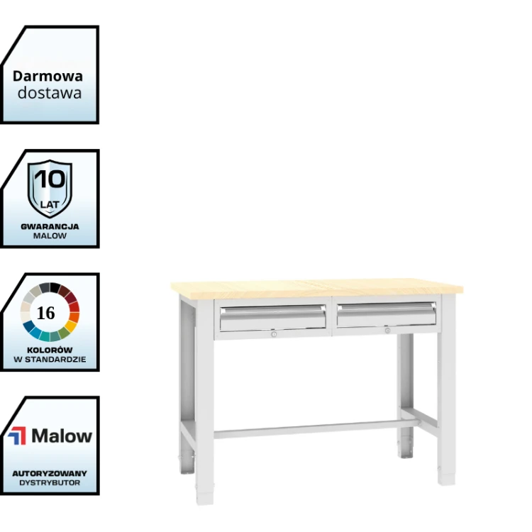 Stół warsztatowy SWT 12/2 1245x620 mm Malow – stół warsztatowy z 2 szafkami podwieszanymi z szufladami z darmowa dostawą