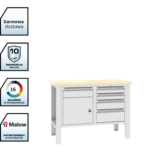 Stół warsztatowy SWT 12/4 1500x620 mm Malow – stół warsztatowy z szafką z darmowa dostawą