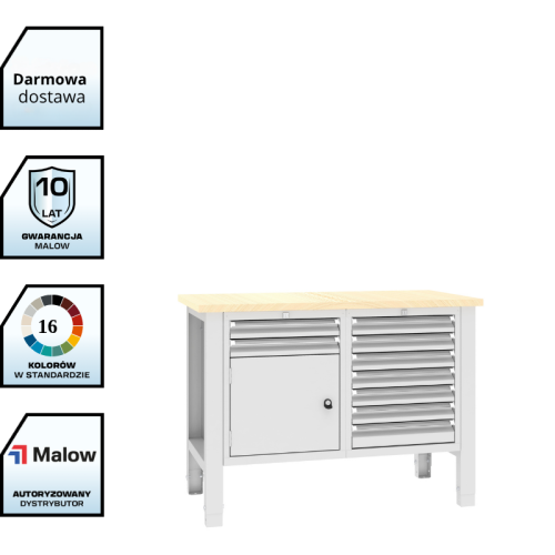 Stół warsztatowy SWT 12/5 1500x620 mm Malow – stół warsztatowy z rozbudowaną zabudową z darmowa dostawą