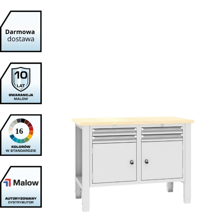 Stół warsztatowy SWT 12/7 1245x620 mm Malow – stół warsztatowy z 2 szafkami i 4 szufladami z darmowa dostawą.png