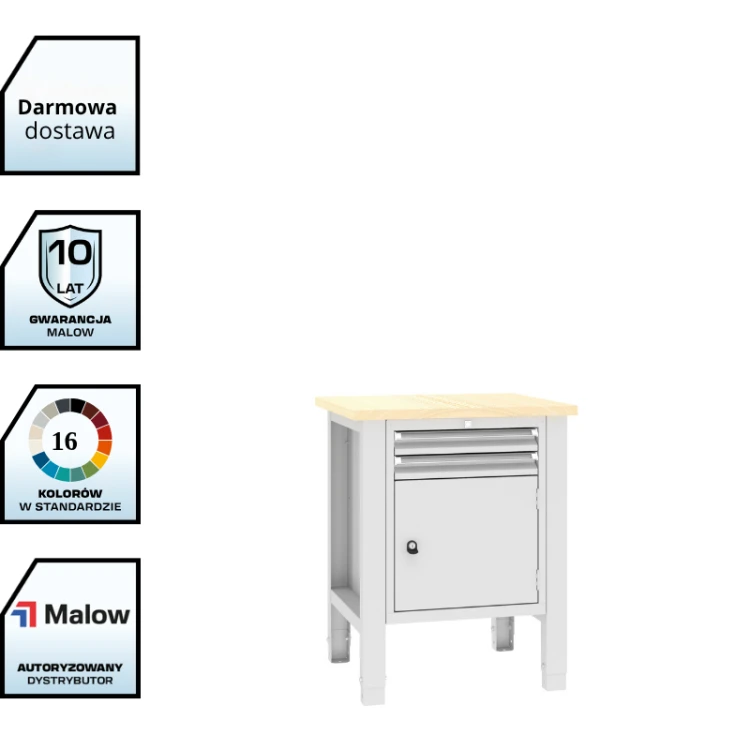 Stół warsztatowy SWT 07/3 725x620 mm Malow – kompaktowy stół warsztatowy z szafką i 2 szufladami z darmowa dostawą.png