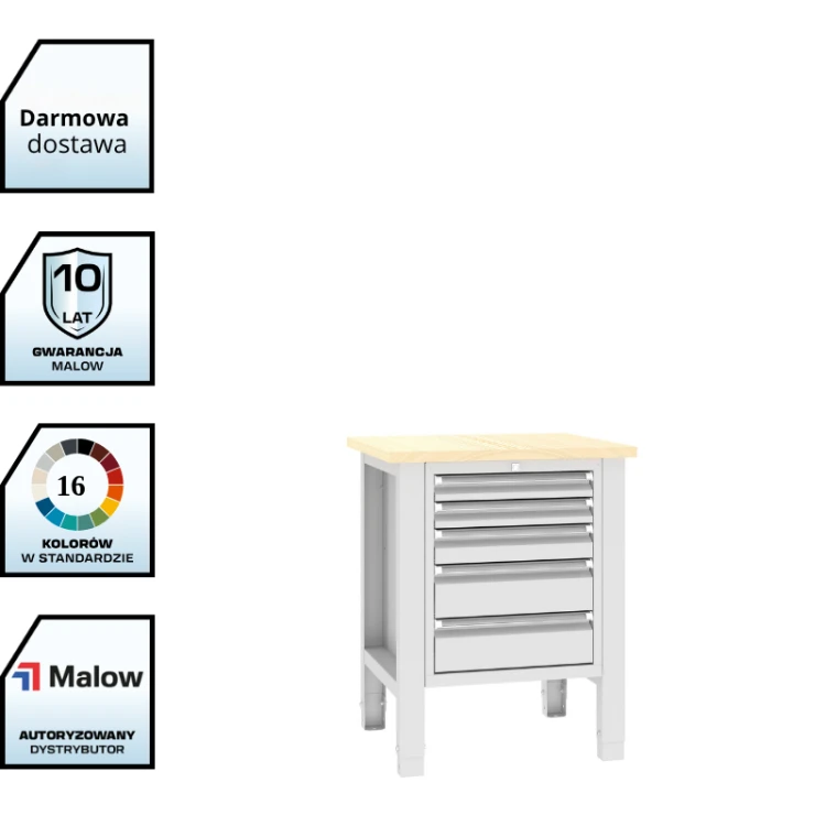 Stół warsztatowy SWT 07/5 725x620 mm Malow – kompaktowy stół warsztatowy z 5 szufladami z darmowa dostawą.png