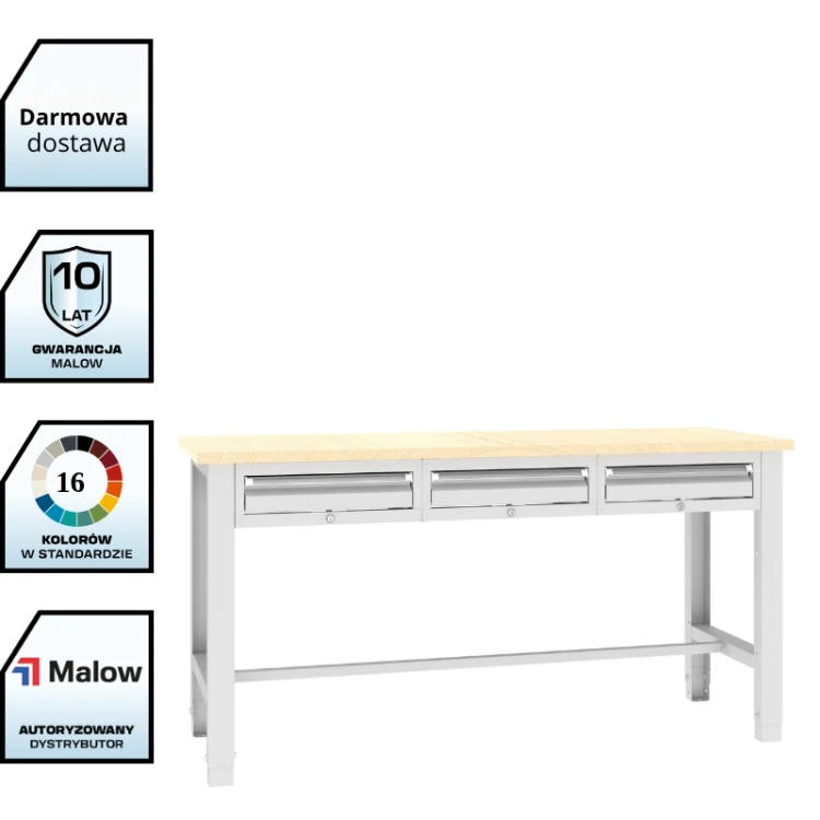 Stół warsztatowy SWT 17/2 1765x620 mm Malow – duży stół warsztatowy z 2 szafkami podwieszanymi z darmowa dostawą.png