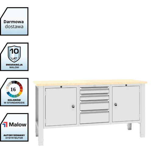 Stół warsztatowy SWT 17/5 1765x620 mm Malow – duży stół warsztatowy z 2 szafkami i 4 szufladami z darmowa dostawą.png