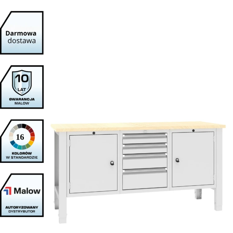 Stół warsztatowy SWT 17/5 1765x620 mm Malow – duży stół warsztatowy z 2 szafkami i 4 szufladami z darmowa dostawą.png