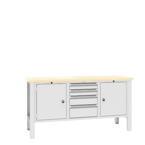 Stół warsztatowy SWT 17/5 1765x620 mm Malow – duży stół warsztatowy z 2 szafkami i 4 szufladami