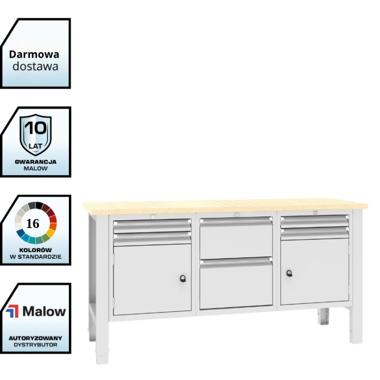 Stół warsztatowy SWT 17/6 1765x620 mm Malow – duży stół warsztatowy z 2 szafkami i 6 szufladami z darmowa dostawą.png