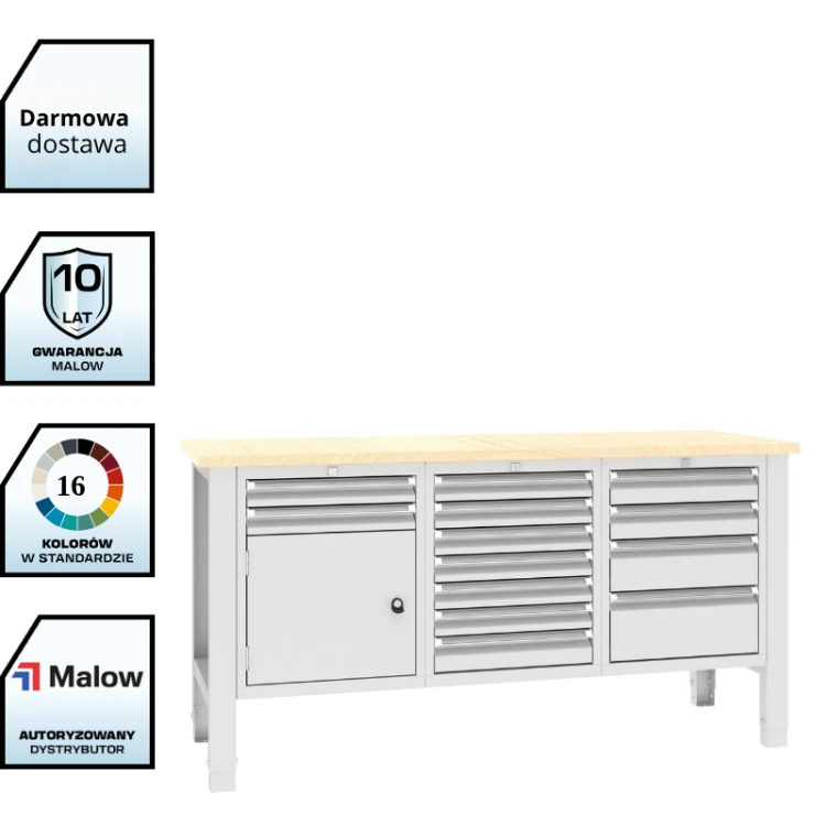 Stół warsztatowy SWT 17/8 1765x620 mm Malow – duży stół warsztatowy z szafką i 13 szufladami z darmowa dostawą.png