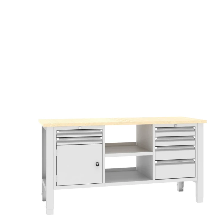 Stół warsztatowy SWT 17/9 1765x620 mm Malow – duży stół warsztatowy z szafką, 6 szufladami i 2 półkami