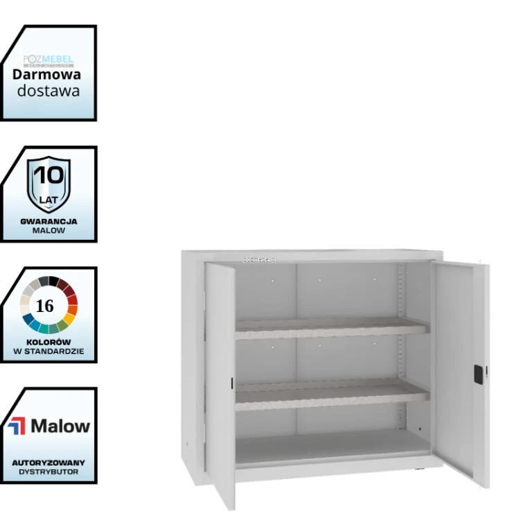 Szafa warsztatowa z półko-wanienkami MSW112/5-19 Malow 1040x1200x500 mm – niska szeroka szafa metalowa z 2 ocynkowanymi półko-wanienkami