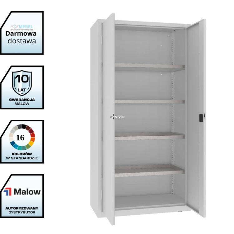 Szafa warsztatowa z półko-wanienkami MSW210/5-20 Malow 1990x1000x500 mm – wysoka szafa metalowa z 4 ocynkowanymi półko-wanienkami