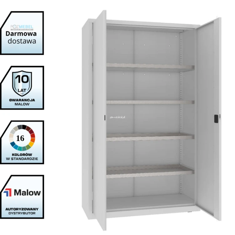 Szafa warsztatowa z półko-wanienkami MSW212/5-20 Malow 1990x1200x500 mm – wysoka szeroka szafa metalowa z 4 ocynkowanymi półko-wanienkami