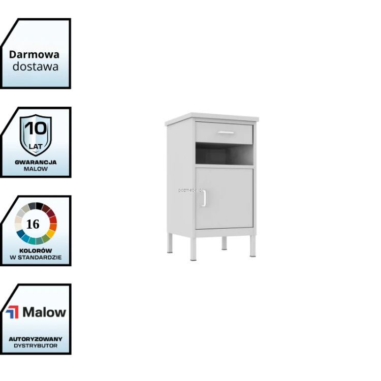 Szpitalna szafka przyłóżkowa metalowa SZP 1 Malow - 800 x 420 x 420 mm