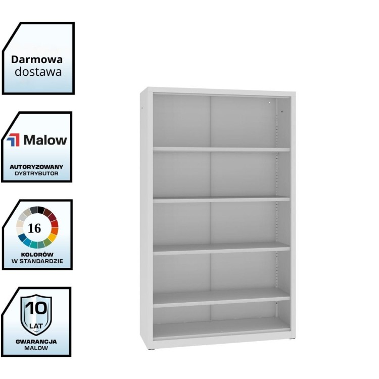 Metalowy regał zamknięty RZ o dużej szerokości, przeznaczony do przechowywania dokumentów i segregatorów w biurze lub archiwum.